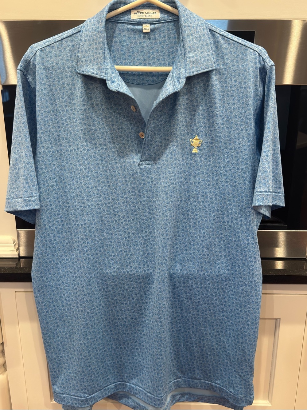 Peter Millar Men's Light Blue Short-Sleeve Polo with Micro Pattern